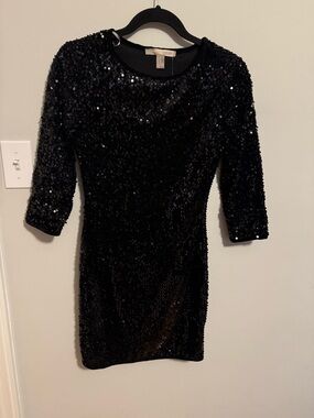 Forever 21 Black Sequin Mini Dress with Three-Quarter Sleeves